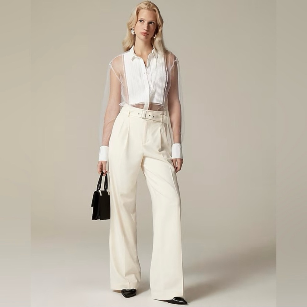 NWT J. Crew Belted Wide-leg Trouser City Twill Ivory